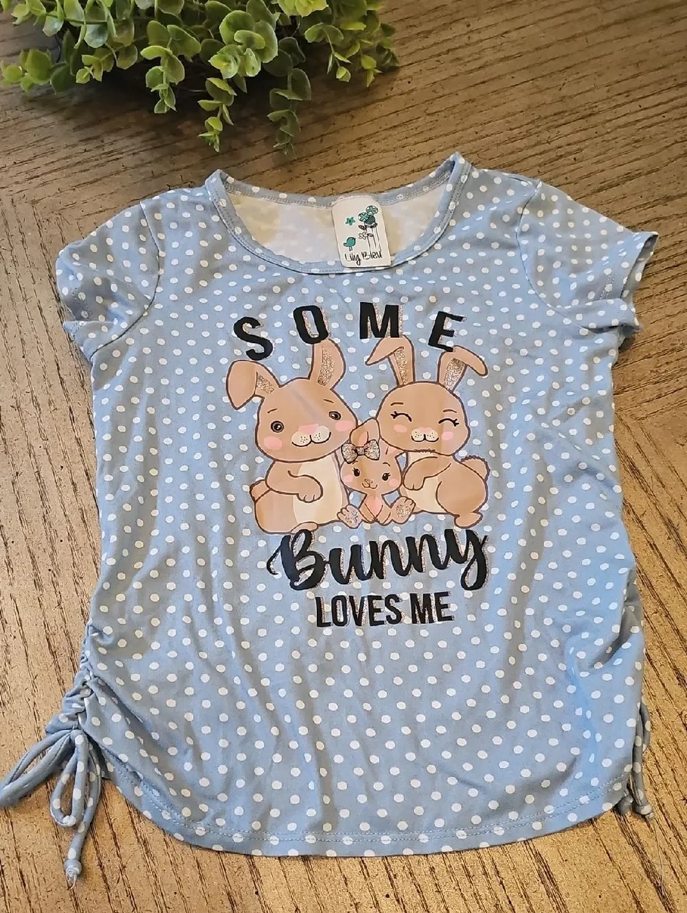 Blue Polka Dot 'Some Bunny Loves Me' Girls Shirt Size 6